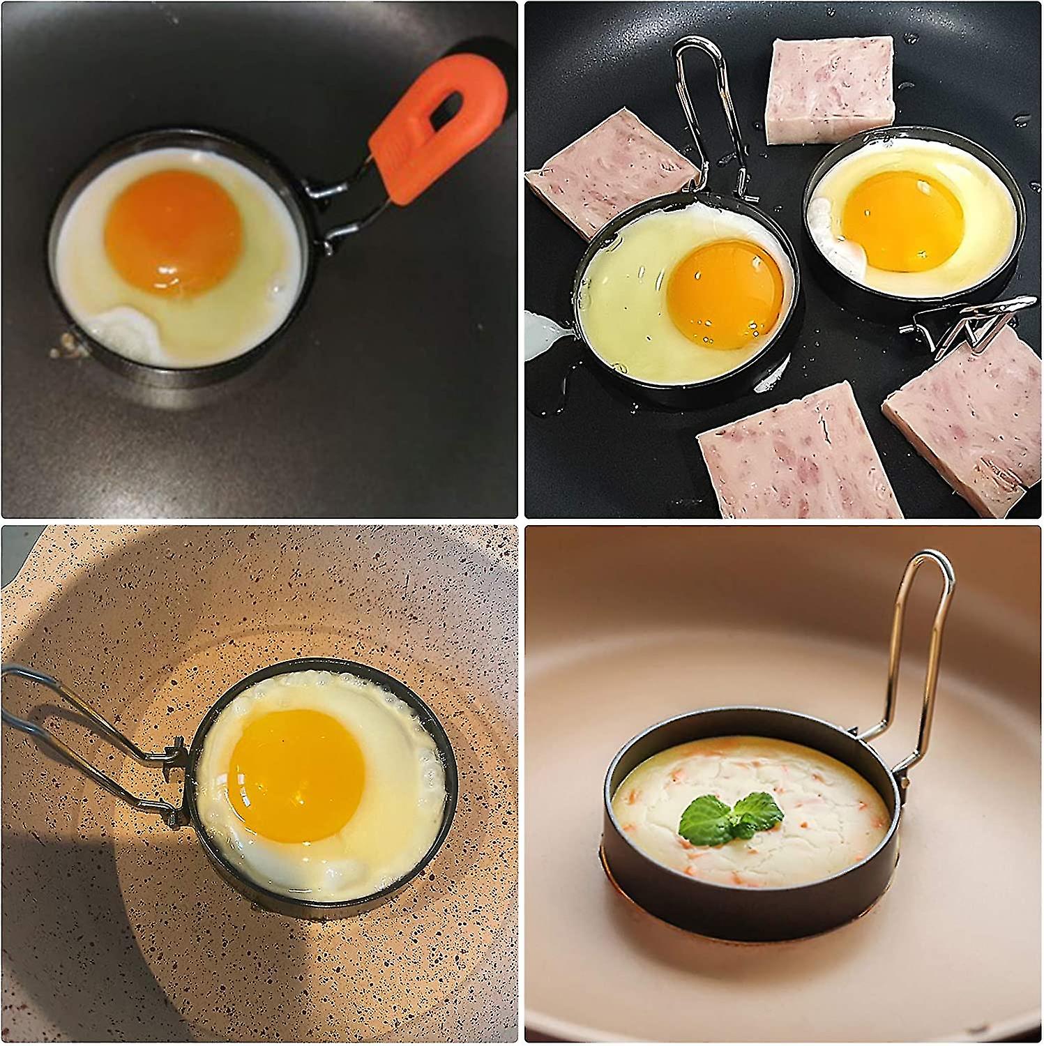 Pack Egg Rings Non-stick Frying Muffins Pancake Round Fried Egg Rings With A Silicone Brush