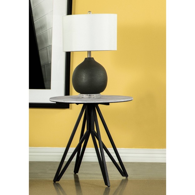 Hadi Round End Table With Faux Cement Top Gray gunmetal Coaster