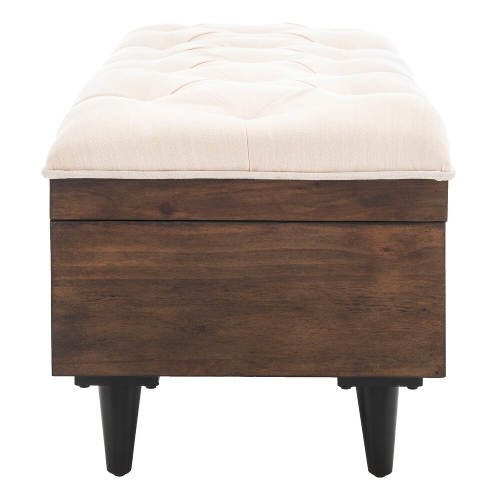 SAFAVIEH Liam Tufted Cocktail Ottoman Light Beige / Dark Oak