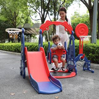 Nyeekoy 3 in 1 Kids Slide and Swing Set Toddler Climber Playset Indoor Outdoor Playground Blue Red TH17Y0822