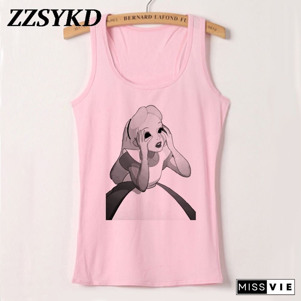 Plus Size Summer Women Fashion Vest Tank Tops Sexy Camisole Fashion Print Lady Casual Loose Sleeveless 90S Female T Shirt