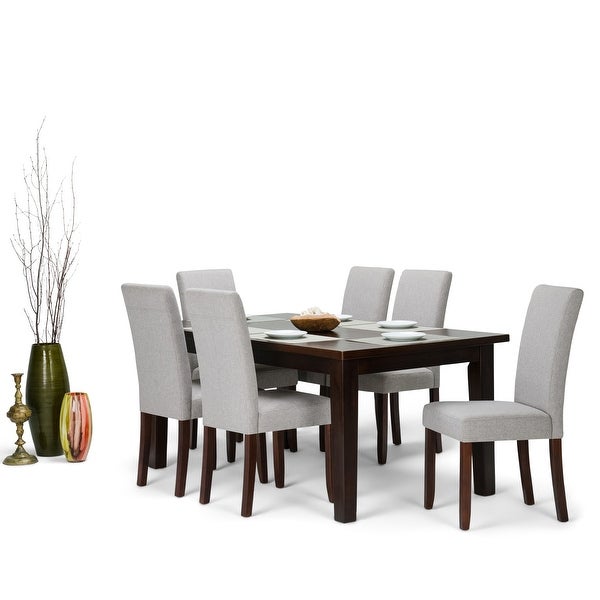 WYNDENHALL Normandy Transitional 7 Pc Dining Set with 6 Upholstered Parson Chairs and 66 inch Wide Table