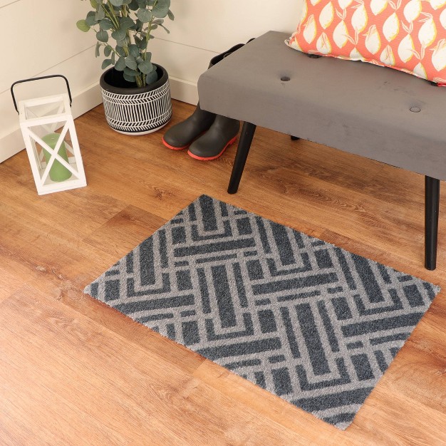 2 x27 x3 x27 Colorstar Deco Grid Door Mat Charcoal Gray Bungalow Flooring