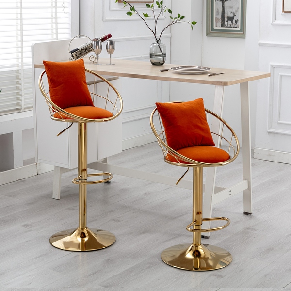 Set of 2 Velvet Bar Chairs， Unique Design Adjustable Height Barstools