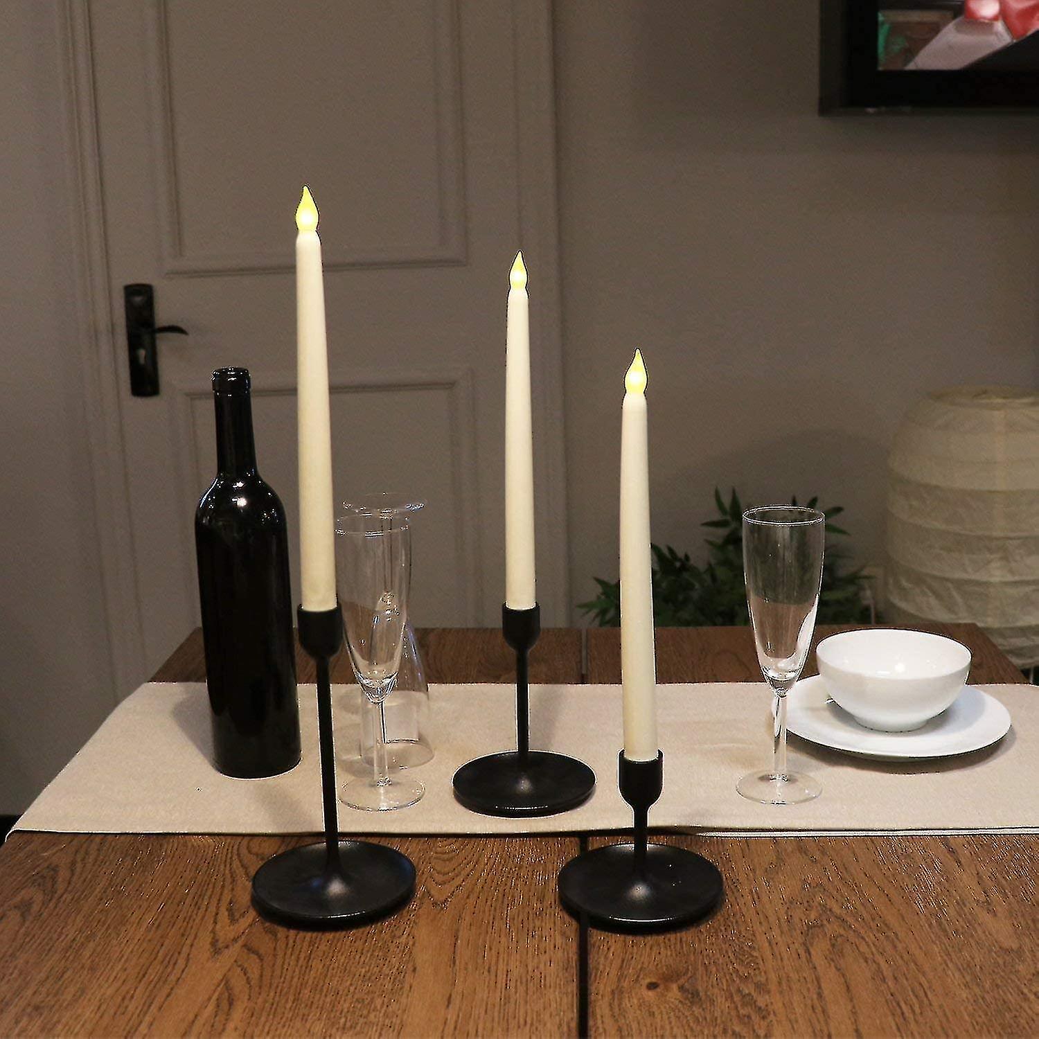 Set Of 4 Ivory Led Candlestick Candles Remote Control For Christmas H 27.5cm