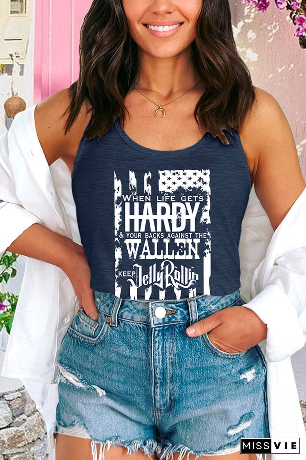 US Flag and Country Music Elements Graphic Tank Top