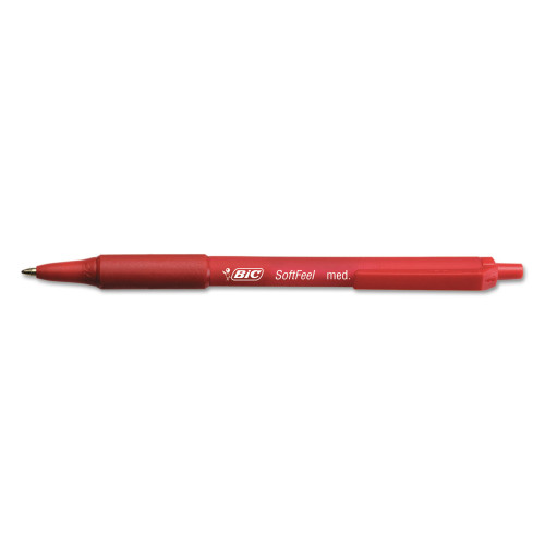 BIC Soft Feel Retractable Ballpoint Pen， Medium 1mm， Red Ink/Barrel， Dozen (SCSM11RD)