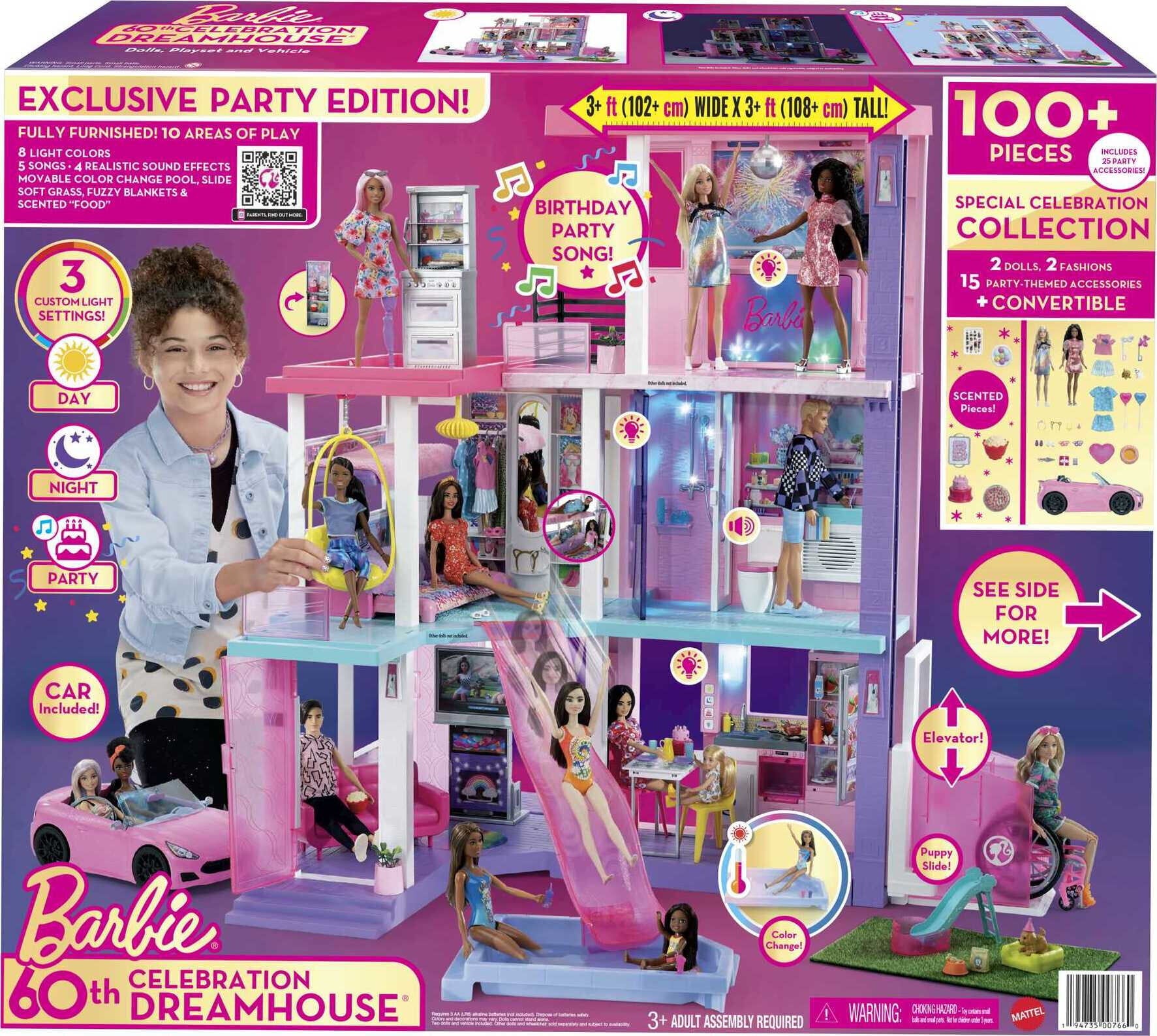 Barbie Deluxe Special Edition 60th DreamHouse Dollhouse Playset with 2 Dolls， Car and 100+ Pieces