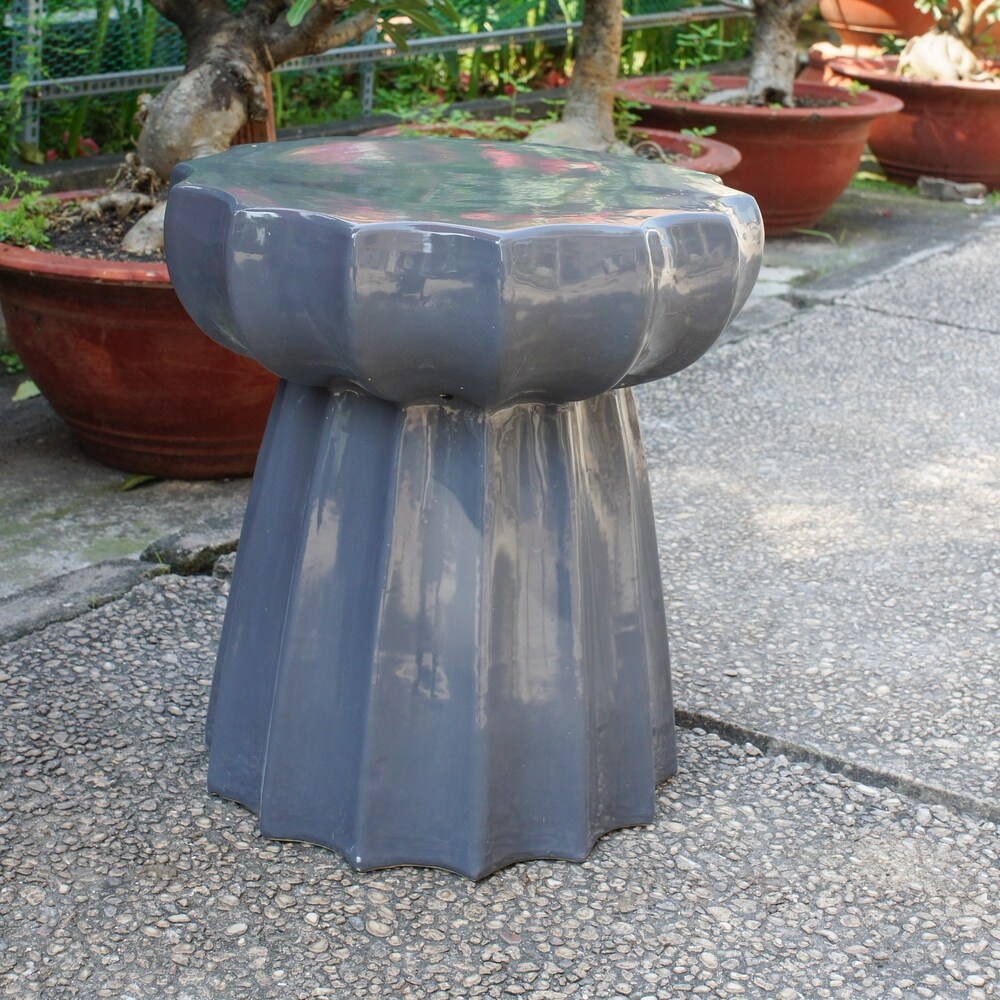 Round Scalloped Ceramic Garden Stool