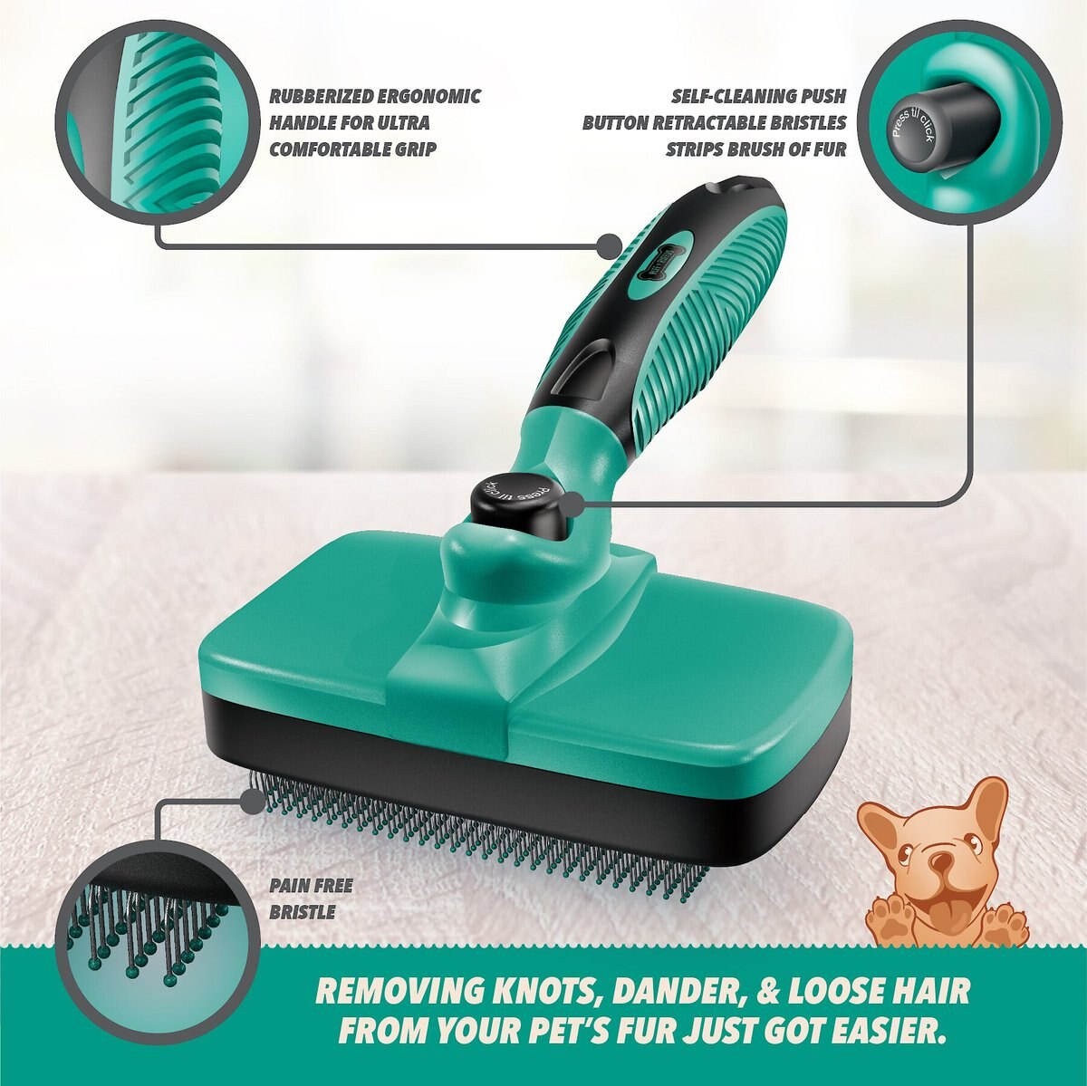 Ruff 'N Ruffus Self-Cleaning Pet Slicker Brush and Nail Clippers， Aqua