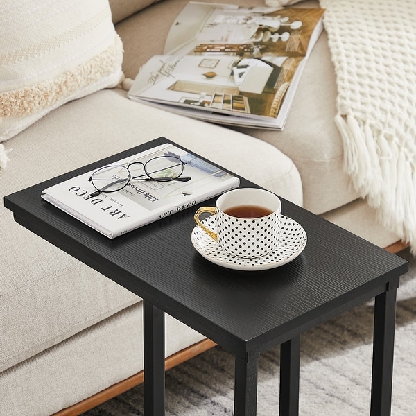 Modern Snack Table C-shaped Side End Table Set of 2，Brown/Black/Grey Sofa Table