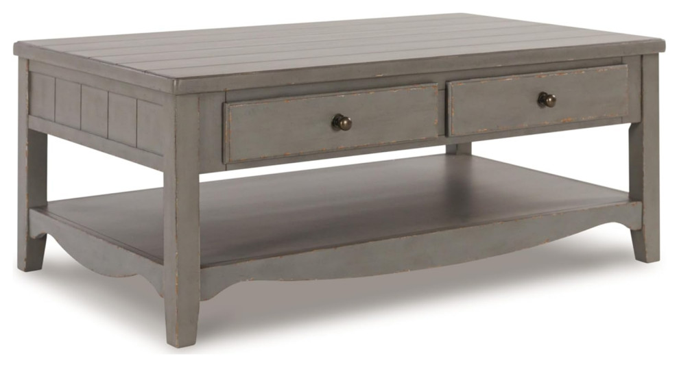 Classic Coffee Table  Rectangular Plank Top  amp2 Drawers  Distressed French Gray   Traditional   Coffee Tables   by Decor Love  Houzz