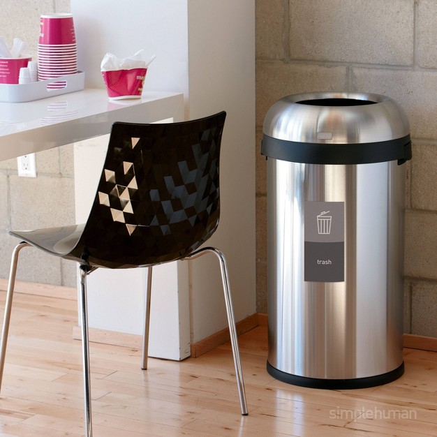 Simplehuman 115l Bullet Open Trash Can Heavy Gauge Brushed Stainless Steel