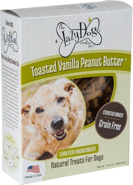 The Lazy Dog Cookie Co. Grain-Free Toasted Vanilla Peanut Butter Limited Ingredient Crunchy Baked Dog Treats， 14-oz box