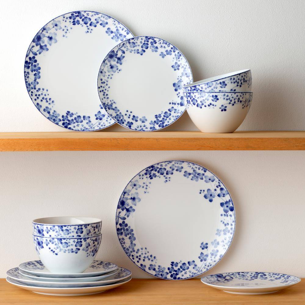 Noritake Bloomington Road WhiteBlue Porcelain 12-Piece Dinnerware Set (Service for 4) 1733-12E