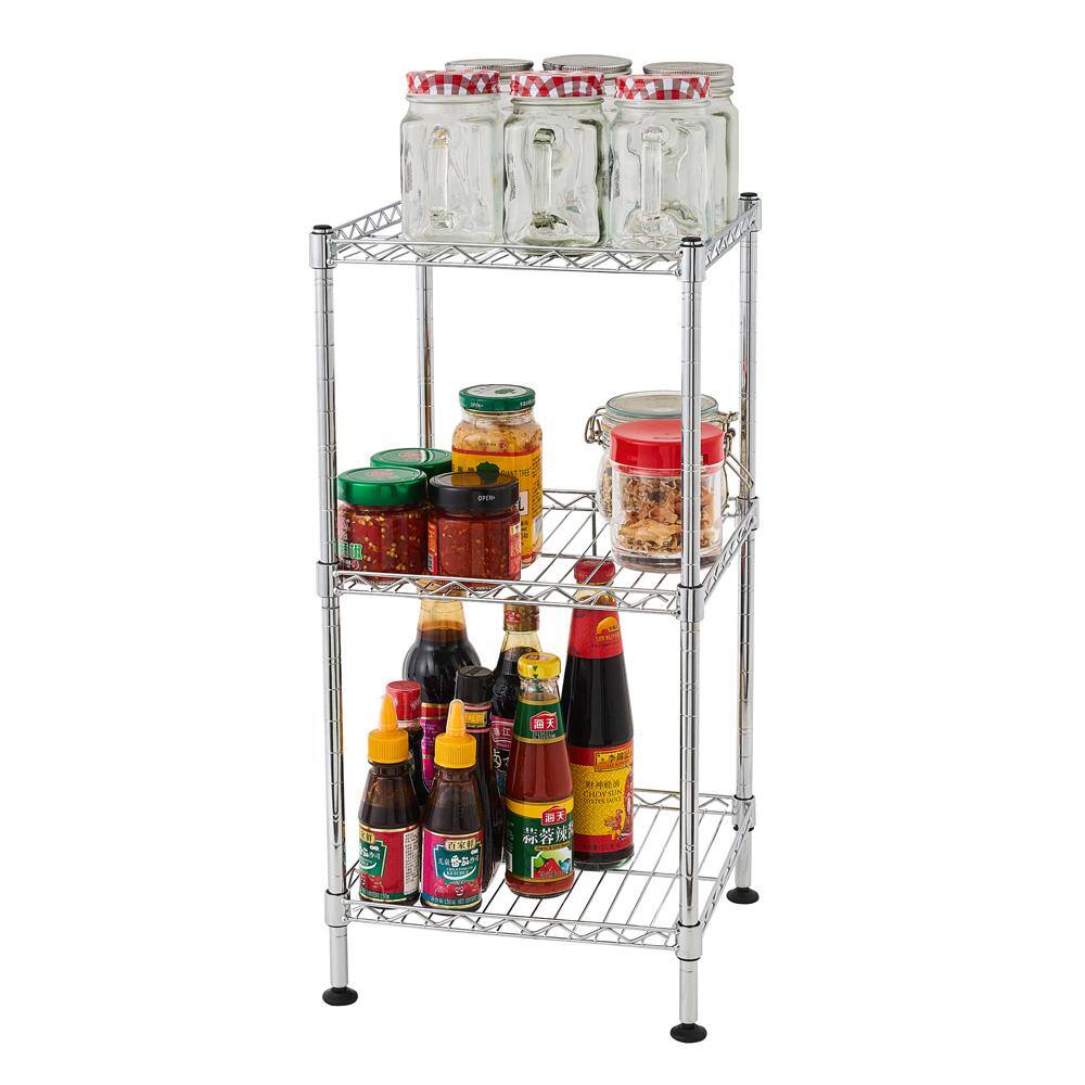 Karl home Silver 3-Tier Heavy Duty Steel Freestanding Garage Storage Shelving Unit (11.81 in. W x 24 in. H x 11.81 in. D) 302992573396