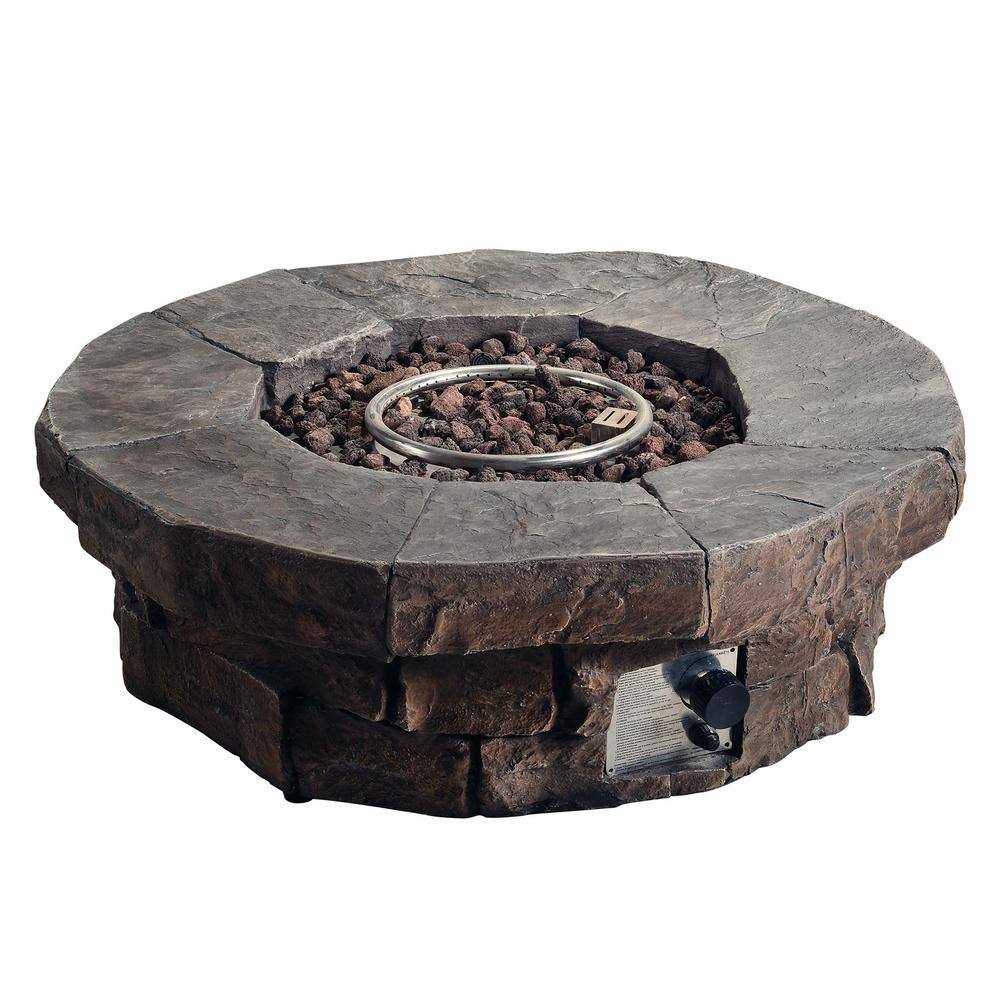 Teamson Home 37.01 in. x 37.01 in. Round Stone Look Outdoor Propane Gas Fire Pit HF11802AA