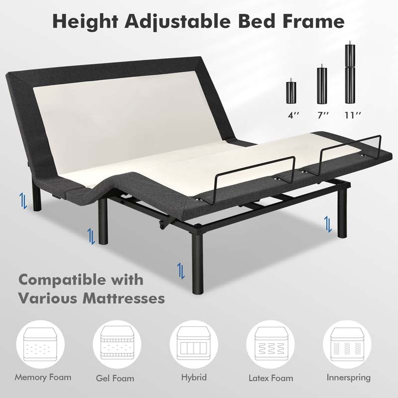 Adjustable Bed Base with Wireless Remote, Zero Gravity Smart Electric Bed Frame with Massage Modes