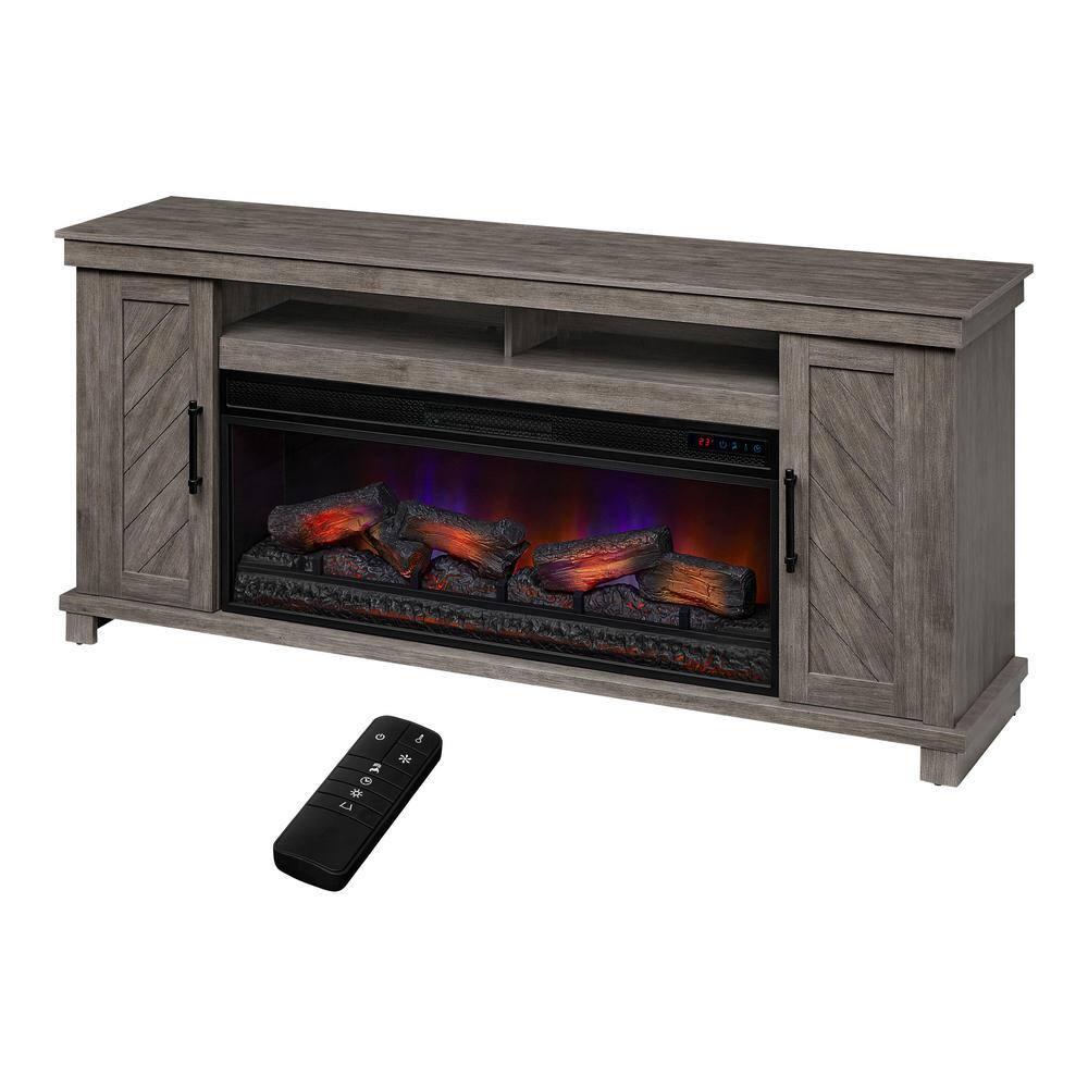 StyleWell Challis 68 in W Freestanding Media Mantel Electric Fireplace TV Stand in Weathered Gray