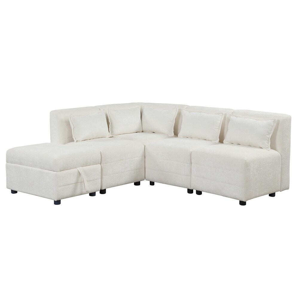 L shape Sectional Sofa Sets Chenille Corner Sofa with Ottomans