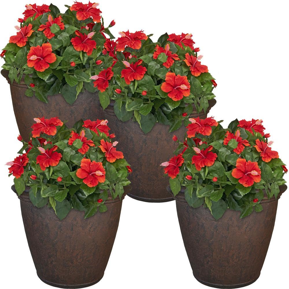 Sunnydaze Decor Anjelica 24 in. Rust Poly Outdoor Flower Pot Planter (4-Pack) DG-940