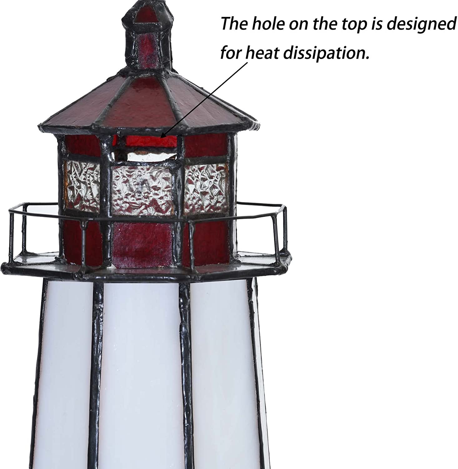 SHADY L10770 Peggy&#39;s Point Lighthouse Tiffany Style Stained Glass Accent Table Lamp Night Light  12-inches Tall