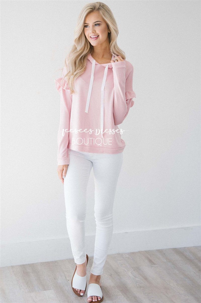 Ruffle Detail Long Sleeve Hoodie