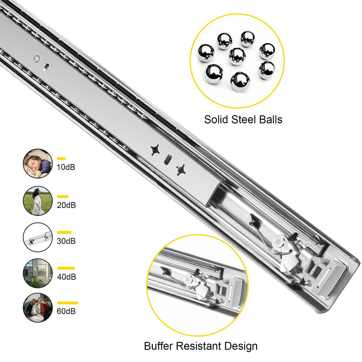 VEVOR 24 Heavy Duty Locking 250 LBS Capacity 2 PCS Three Section Full Extension Cold-Rolled Steel Industrial Drawer Slides