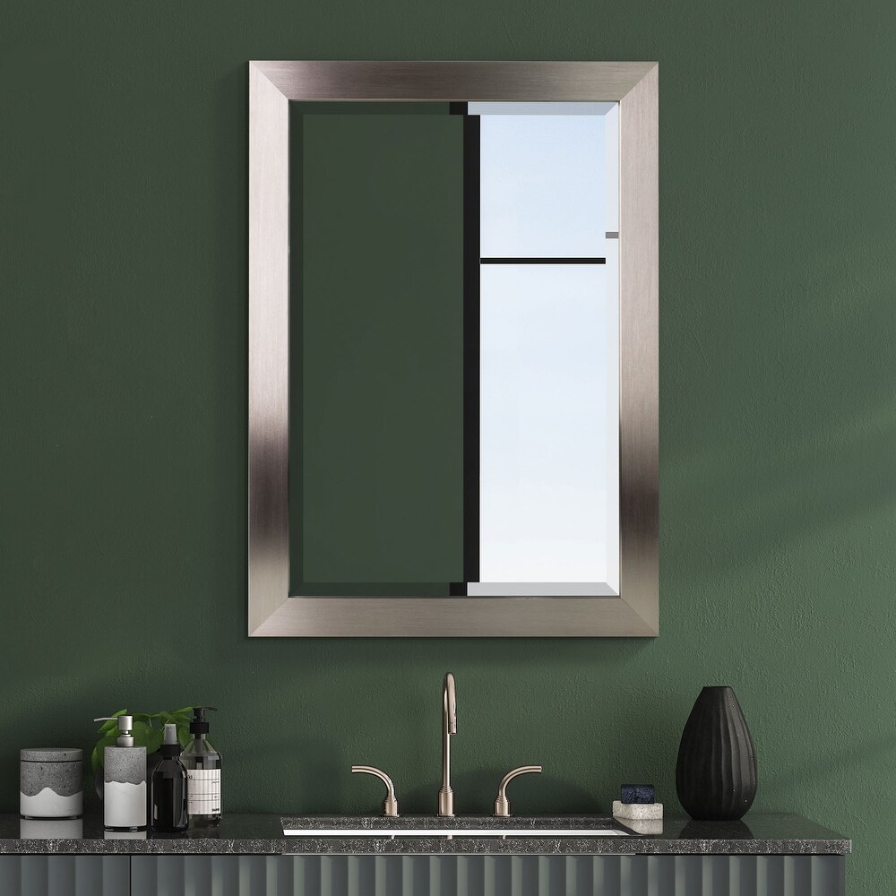 Head West Brushed Nickel Polystyrene Rectangular Framed Beveled Wall Mirror