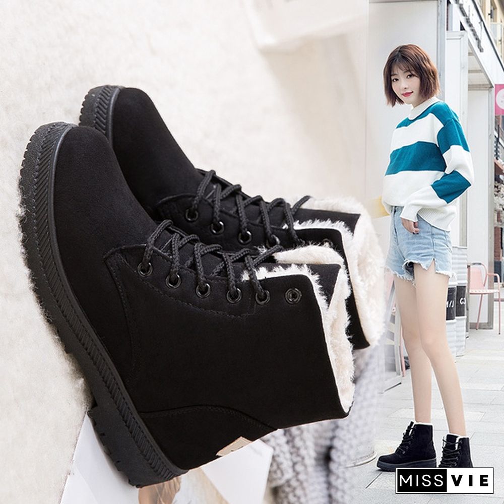 Ladies Winter Warm Fur Lined Ankle Snow Boots Women Casual Flat Short Booties Shoes Botas Feminina Plus Size