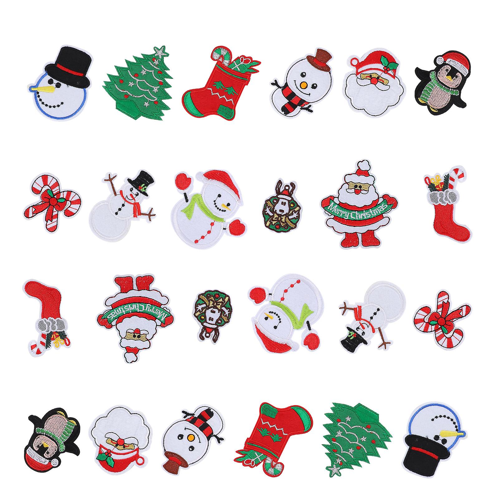 24pcs Christmas Patches Embroidery Cloth Stickers Santa Claus Snowman Diy Ironing Patch