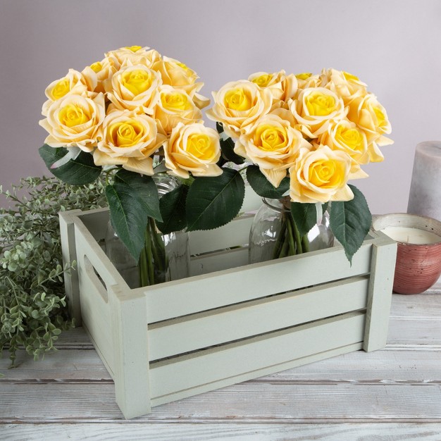 Artificial Open Rose Bundles 18pc Real Touch Fake 11 5 inch Flowers With Stems For Home D cor Wedding Or Bridal baby Shower By Pure Garden yellow