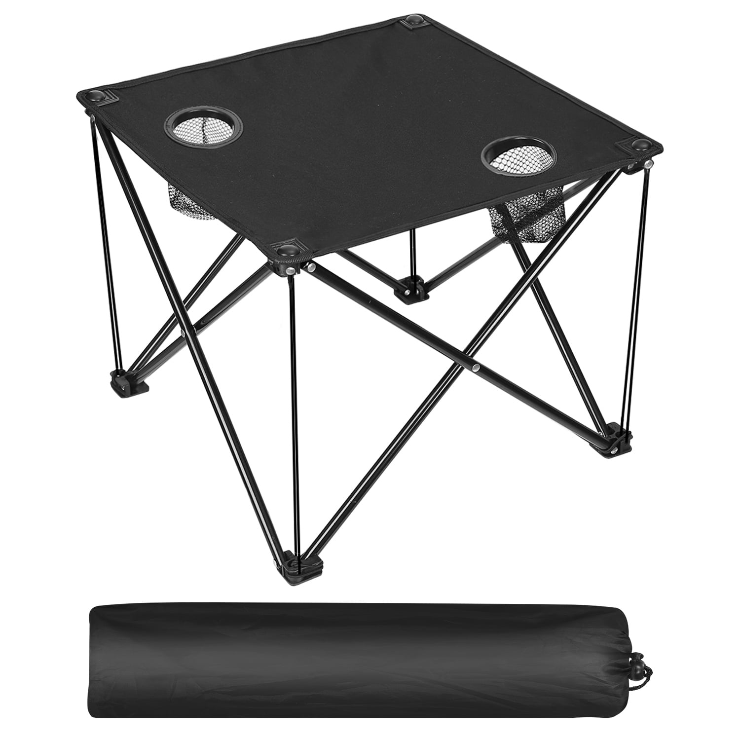 iMounTEK Portable Camping Table Picnic Table with Cup Holders， Oxford Cloth Table for Outdoor Picnic Beach BBQ，Black