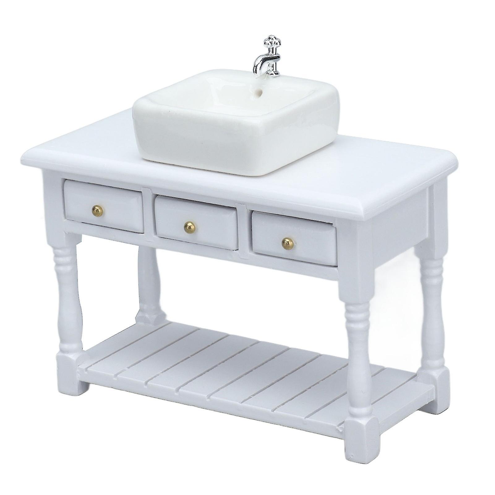 Doll House Bathroom Set 1:12 Doll House Miniature White Wash Basin Table Set Bathroom Accessories Toys