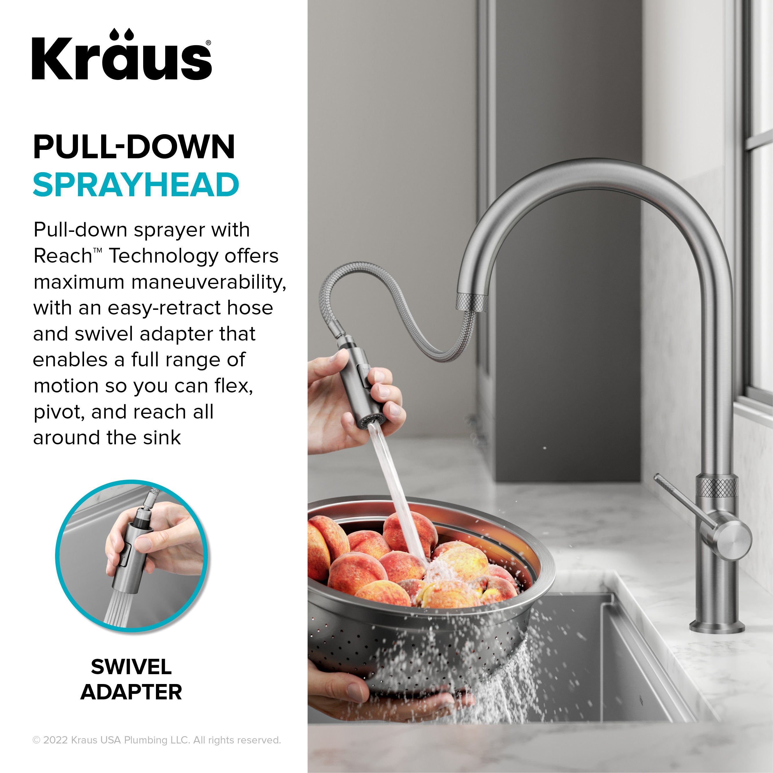 KRAUS Oletto Modern Industrial Pull-Down Single Handle Kitchen Faucet in Spot Free Stainless Steel