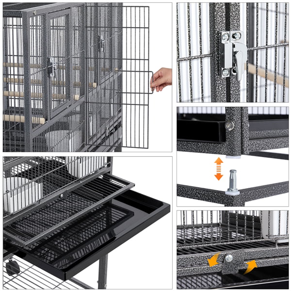 Topeakmart Stackable Metal Wide Bird Cage Divided Bird Breeder Cage with Rolling Stand Black