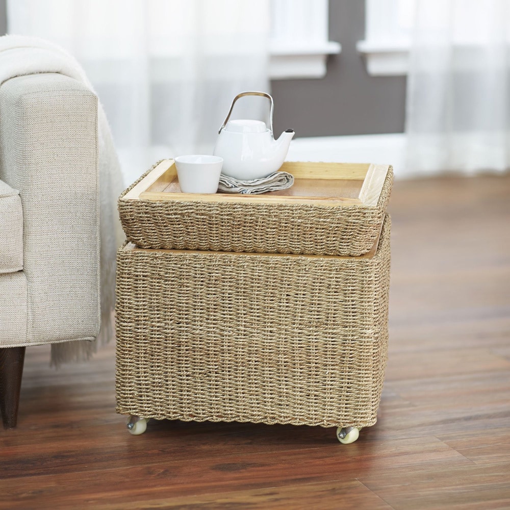 Household Essentials Rolling Wicker Storage Table