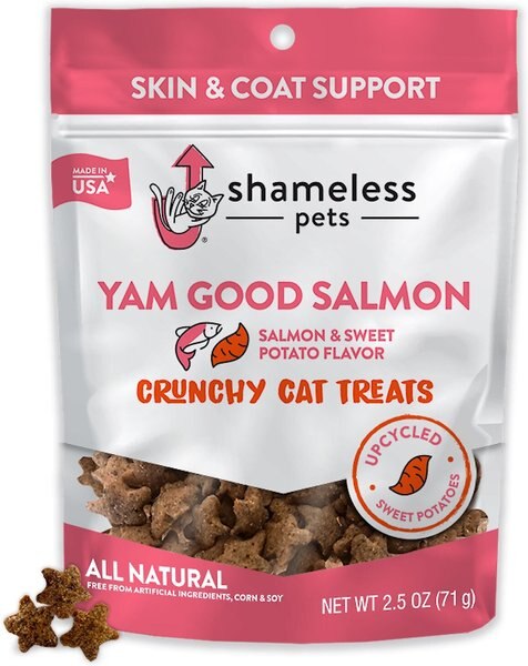 Shameless Pets Yam Good Salmon Crunchy Cat Treats， 2.5-oz bag