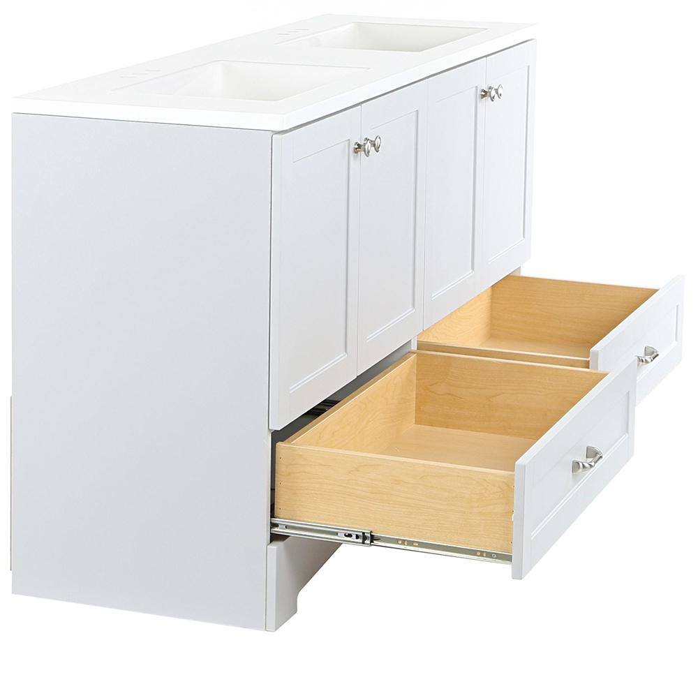 Glacier Bay Lancaster 60.25 in. W x 18.75 in. D Shaker Bath Vanity in Pearl Gray with White Cultured Marble Top LC60P2-PG