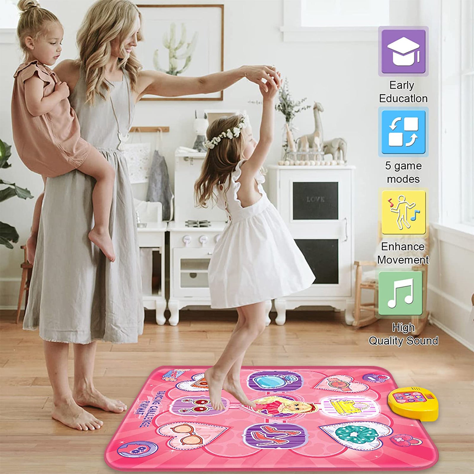 Kids Dance Toy， Electronic Dancing Mat with LED Lights， Musical Dance Pad Party Game Toy for 3 4 5 6 7 8 9 10 Years Old Boys Girls， Pink