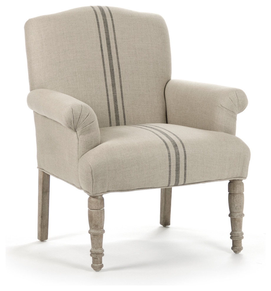 Rana Club Chair  Natural Linen With Blue Stripe   French Country   Armchairs And Accent Chairs   by Zentique  Inc.  Houzz