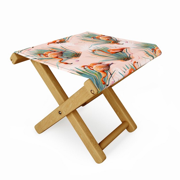 Marta Barragan Camarasa Flamingos Pattern With Cactus Folding Stool Deny Designs