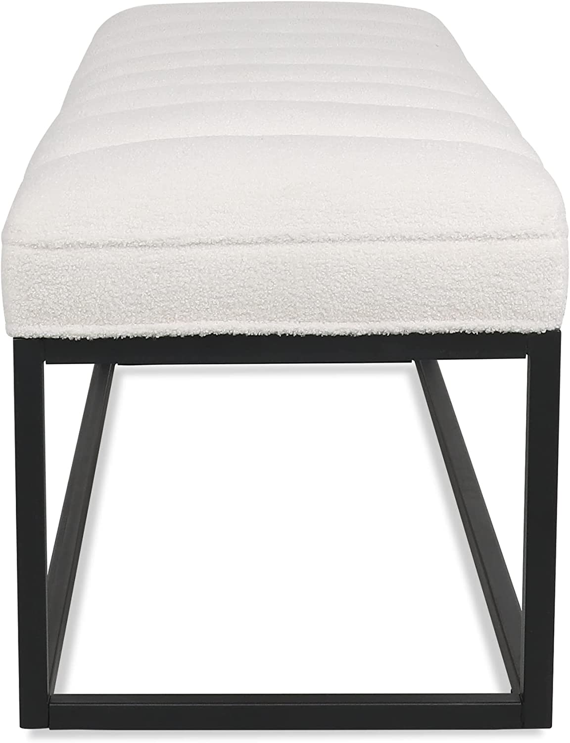 Velvet FIRLZY Upholstered Tufted Channel Bench Bedroom Entrance Metal Pedestal Upholstered Bench With Velvet Cushions (Velvet, White)