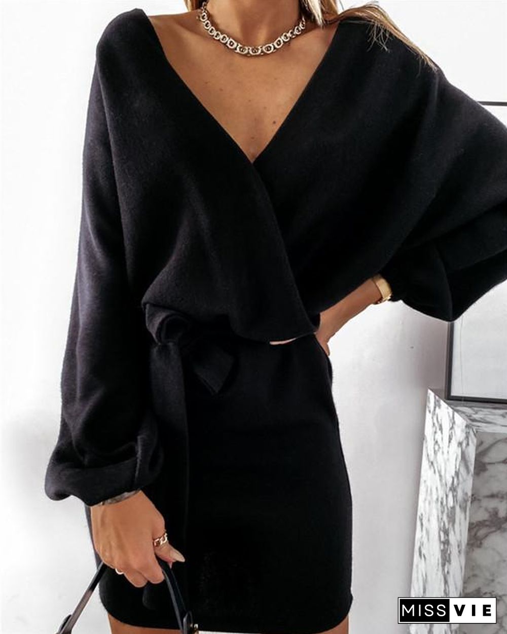 Solid Long Sleeves Bodycon Above Knee Little Black/Elegant Dresses