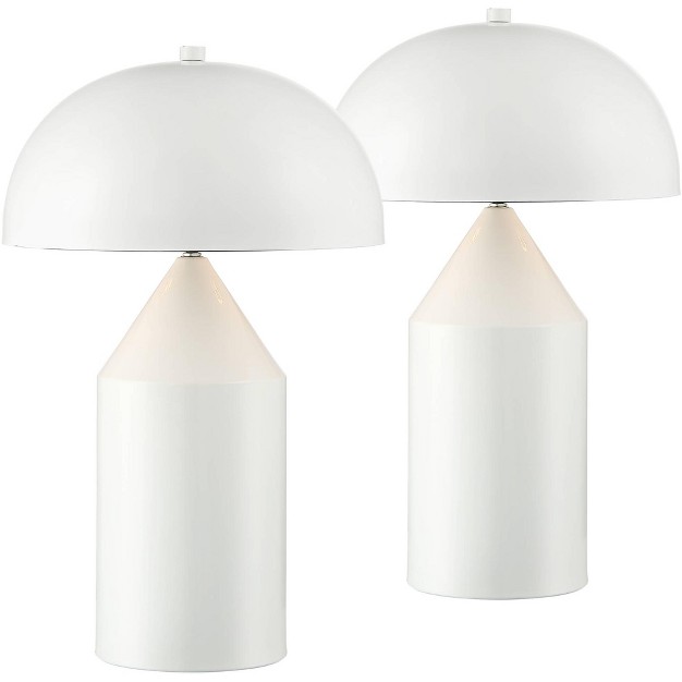 High Set Of 2 White Metal Mushroom Dome Shade For Bedroom Living Room Bedside Nightstand Office Kids