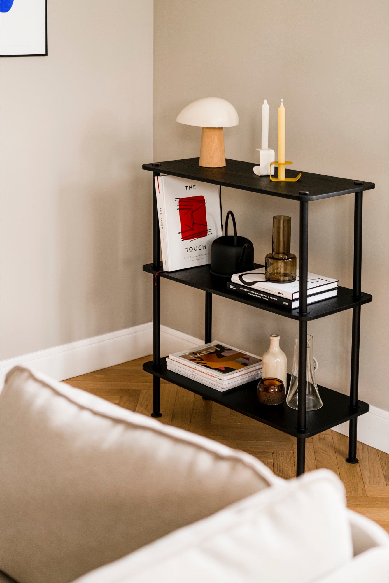 Open Wooden Bookcase with Slatted Design