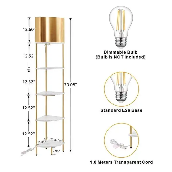 ROSEN GARDEN Corner Shelf Floor Lamp with USB Ports and Wireless Charging Station