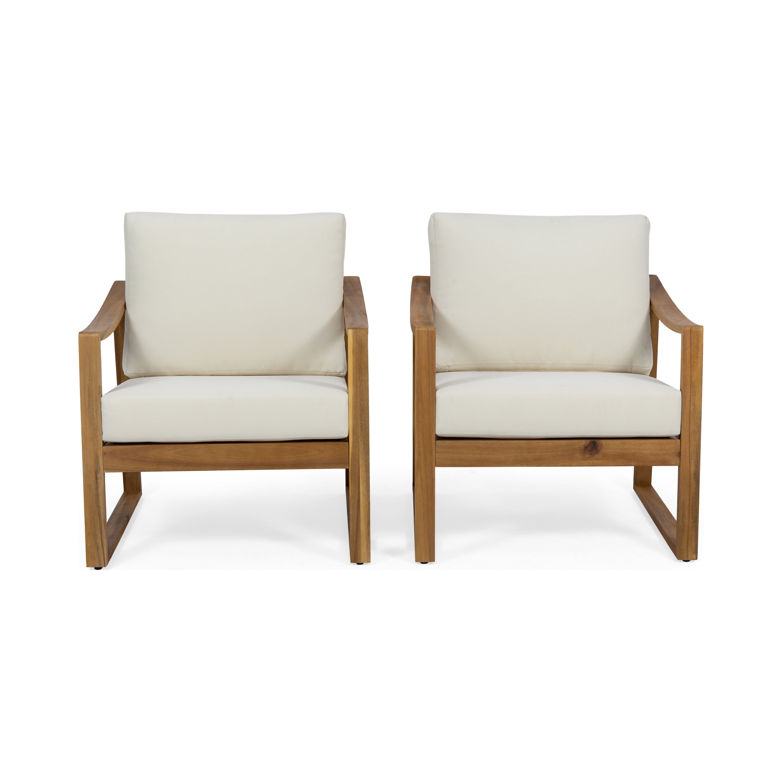 Johnlucas Outdoor Acacia Wood Club Chairs with Water Resistant Cushions (Set of 2)