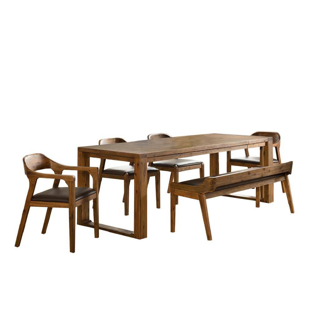 Boraam Rasmus 6-Piece Rectangular Chestnut Wire-Brush Acacia Wood Dining Set 77345