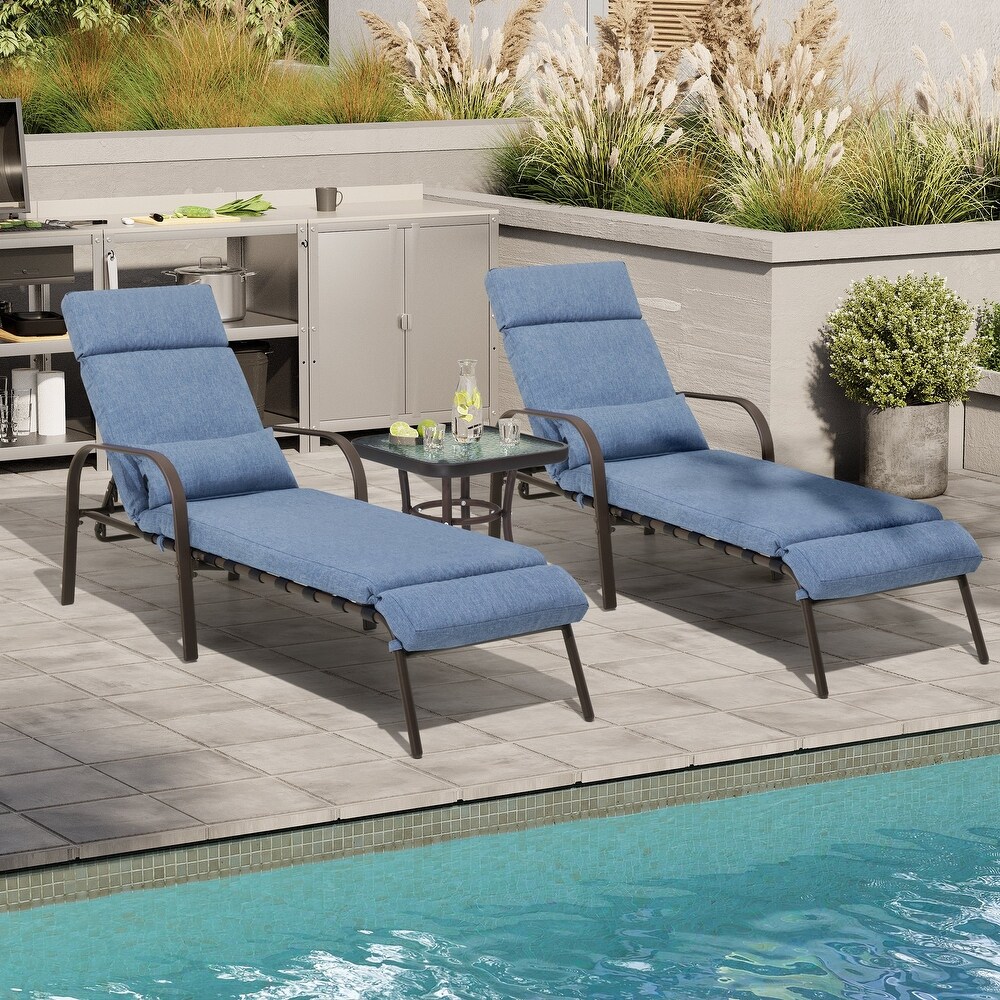 Patio Adjustable Chaise Lounge Set  Outdoor Recliners with Cushion   Pillow and Table (Set of 3)